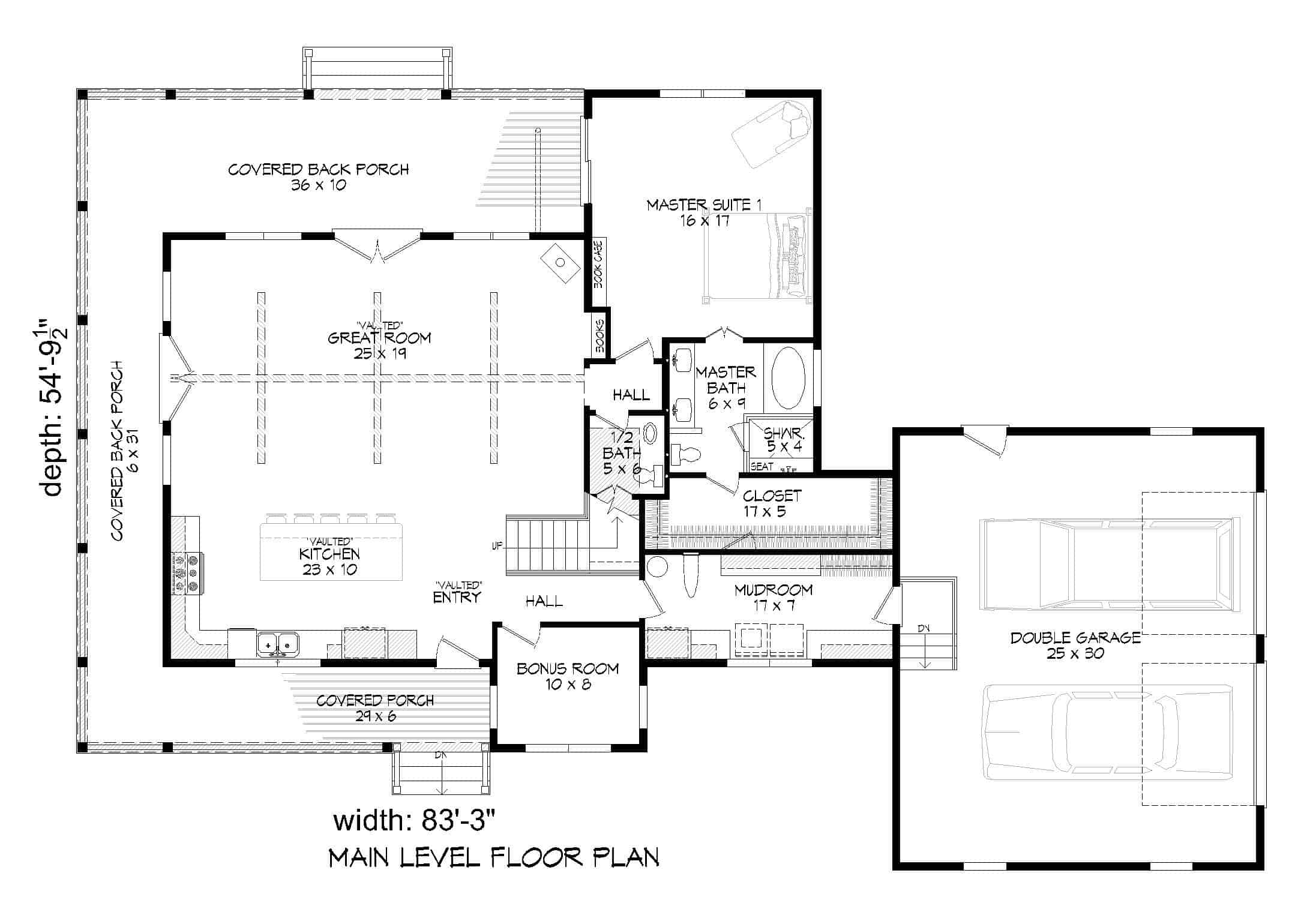 Main Level of Contemporary Plan #196-1259