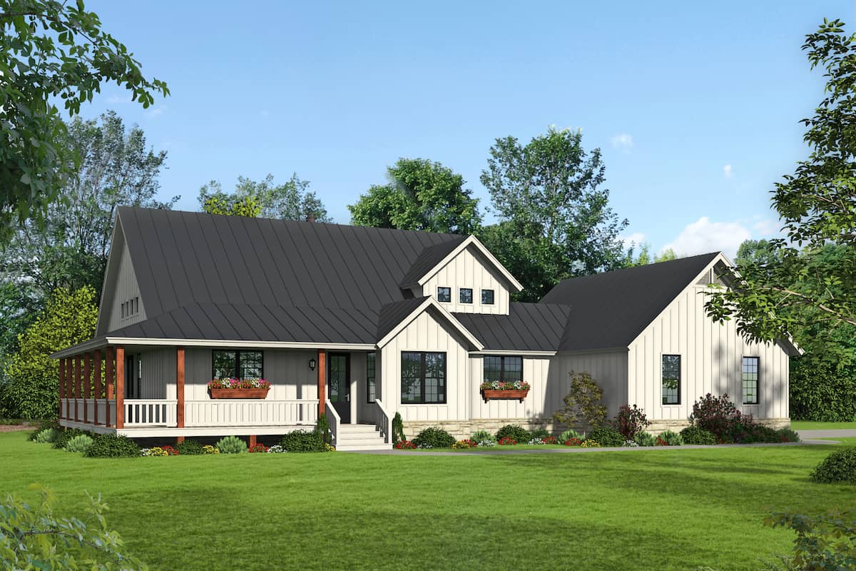 Modern Farmhouse (ThePlanCollection: Plan #196-1259)