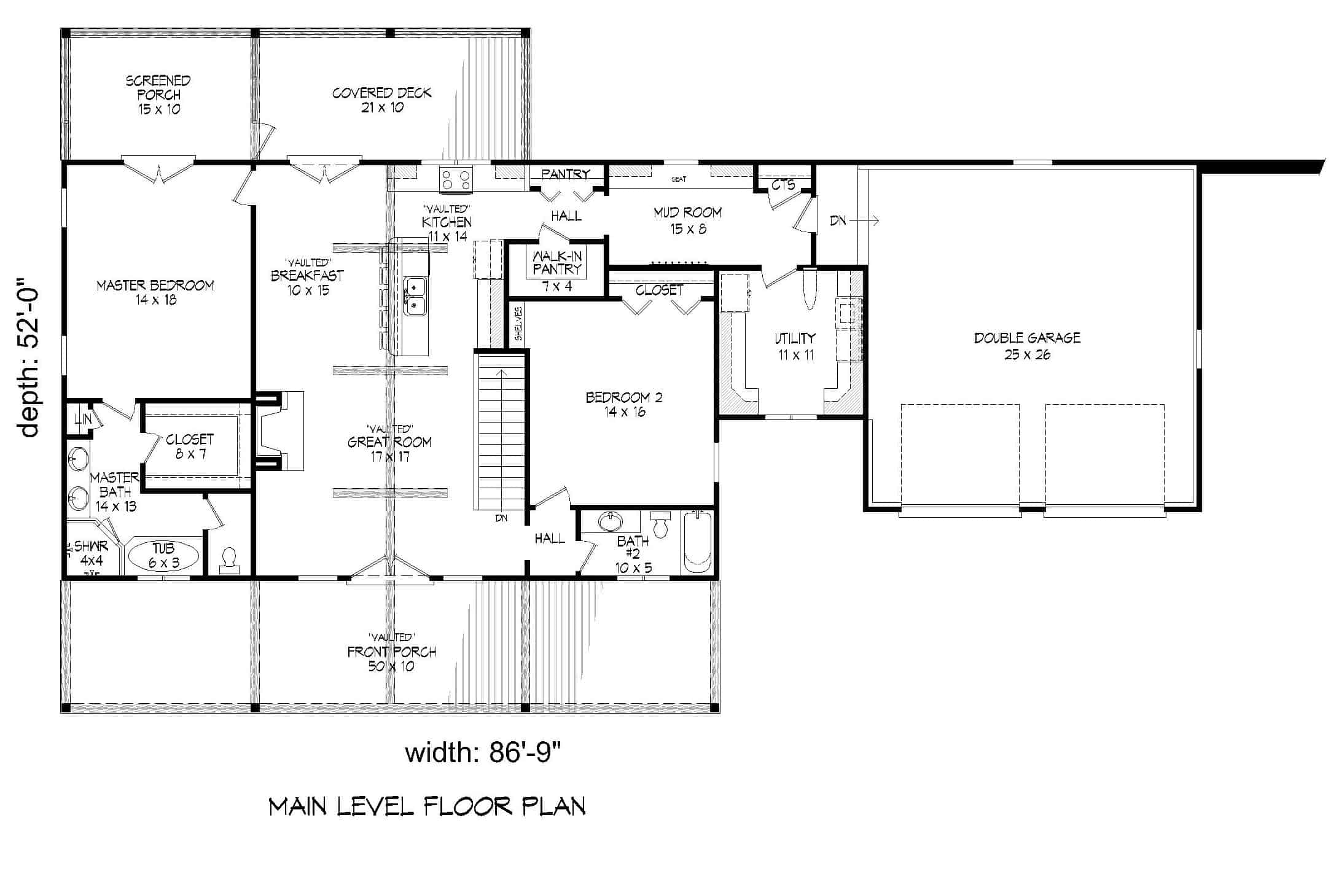 Main Level of Ranch Plan #196-1261