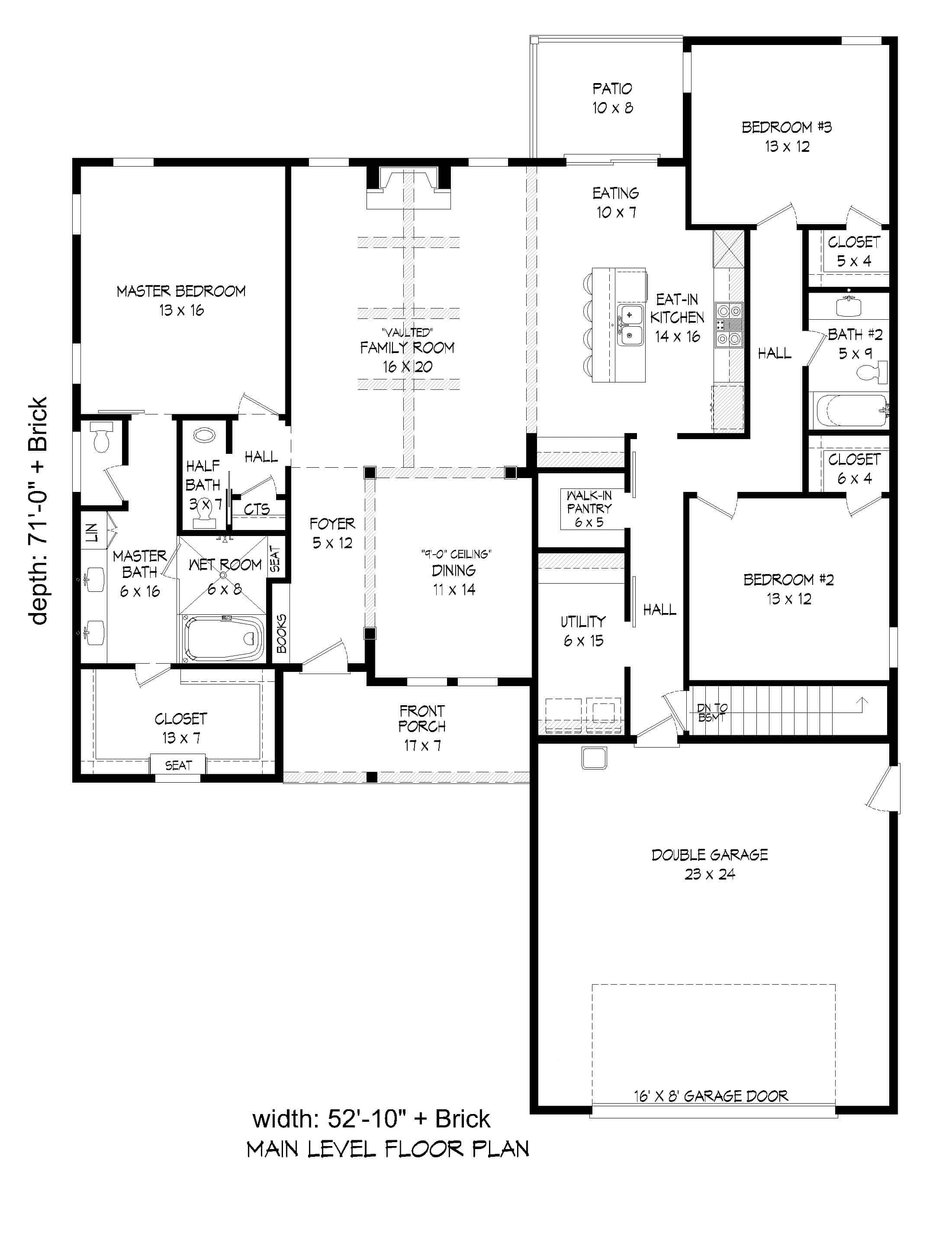 Main Level of Ranch Plan #196-1262
