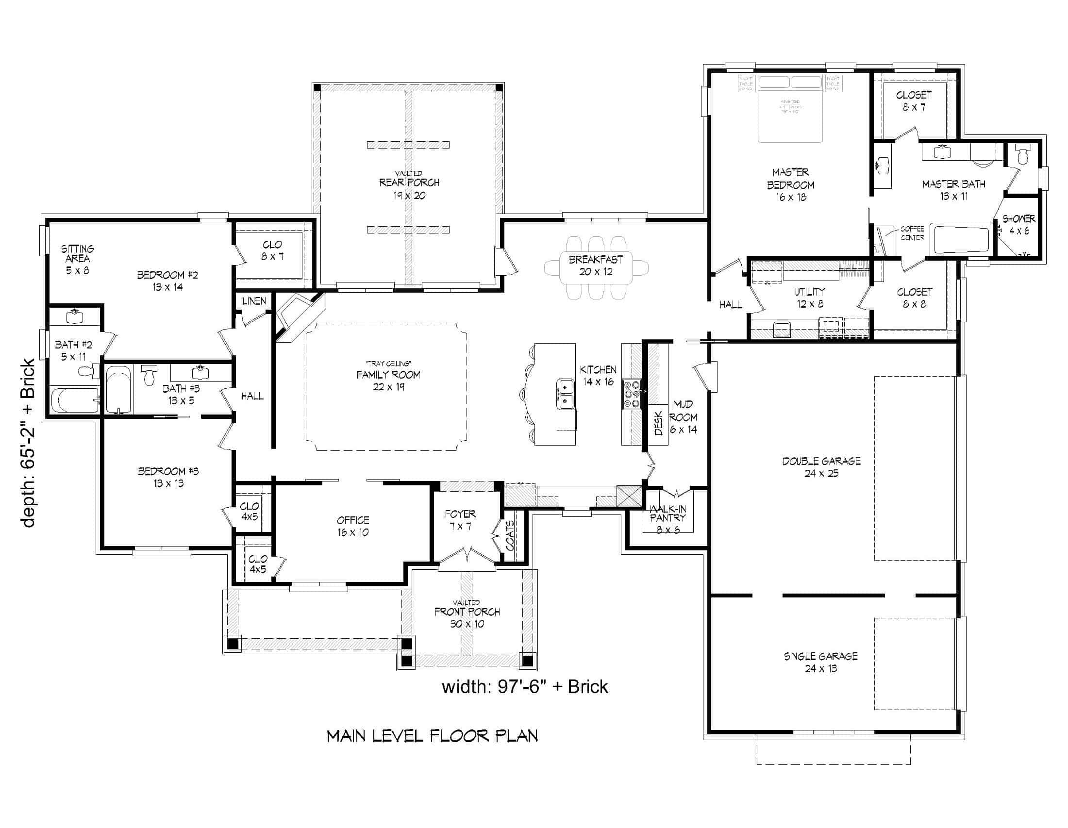 Main Level of Ranch Plan #196-1270