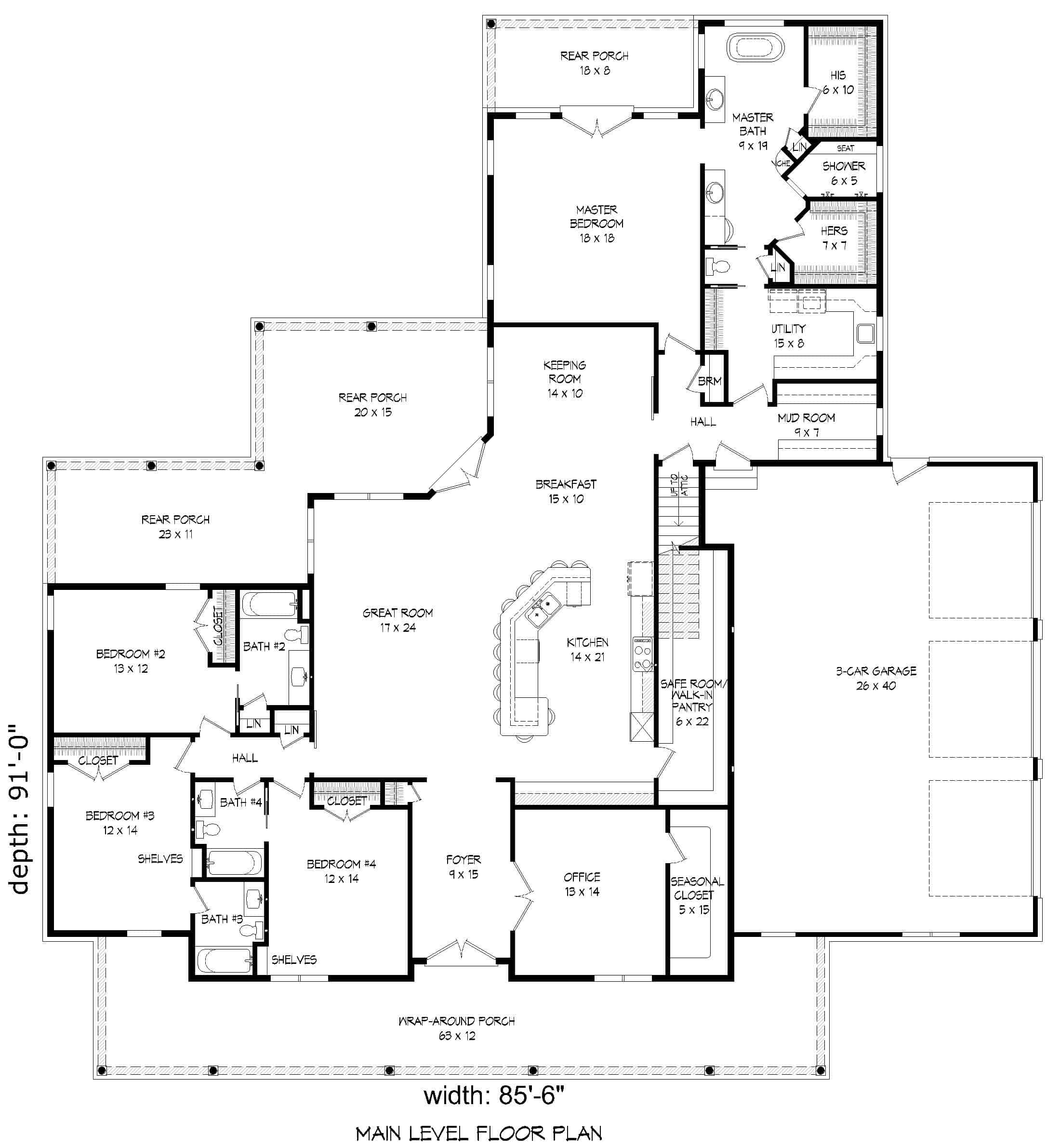 Main Level of Ranch Plan #196-1271