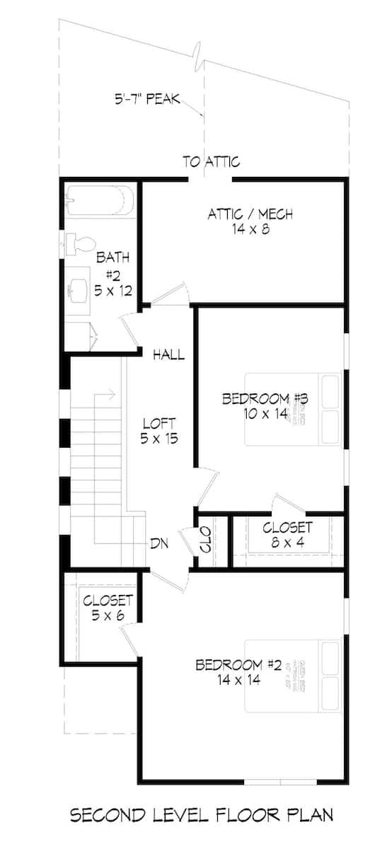 Upper Level of Traditional Plan #196-1278