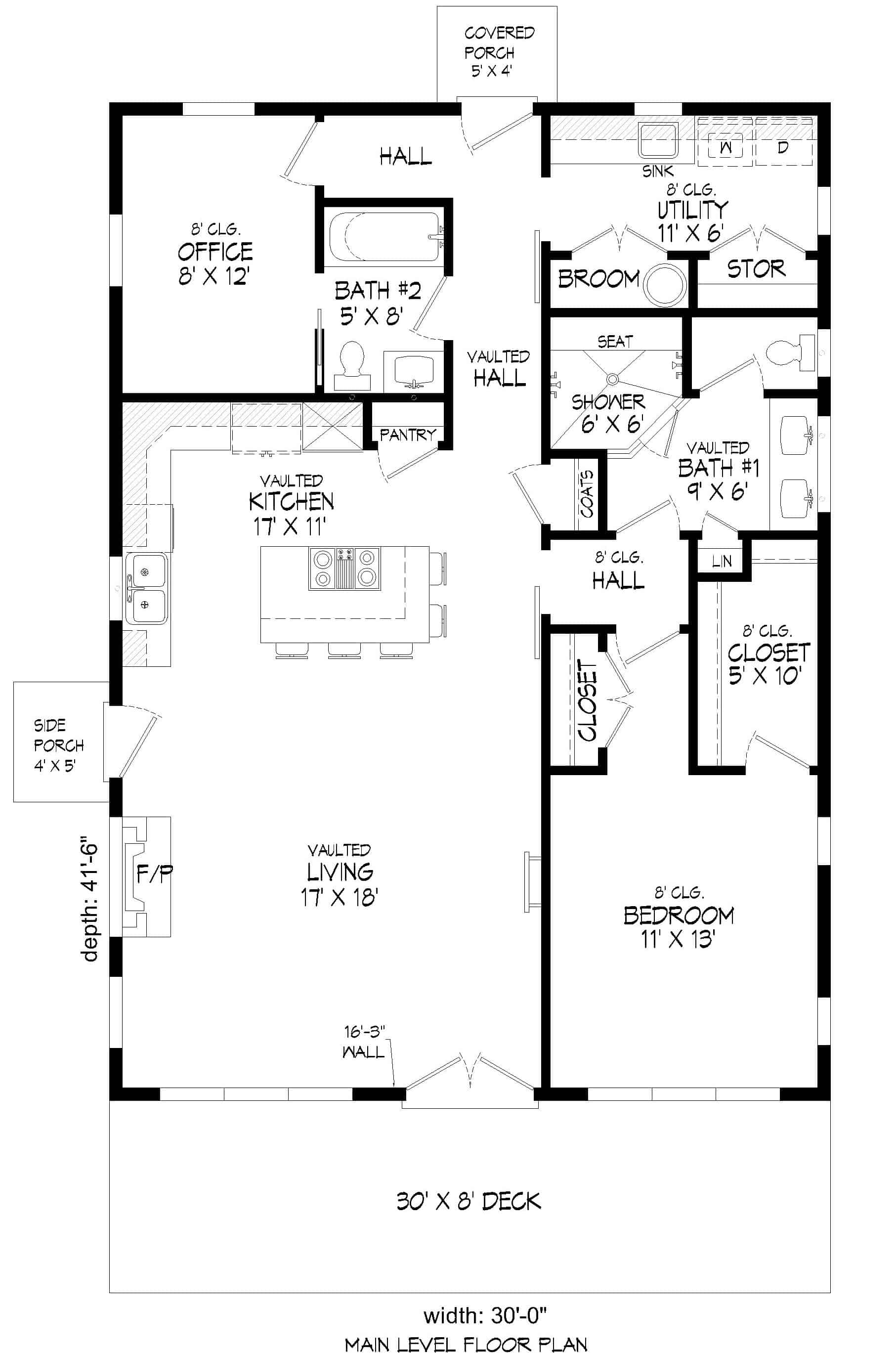 Main Level of Contemporary Plan #196-1280