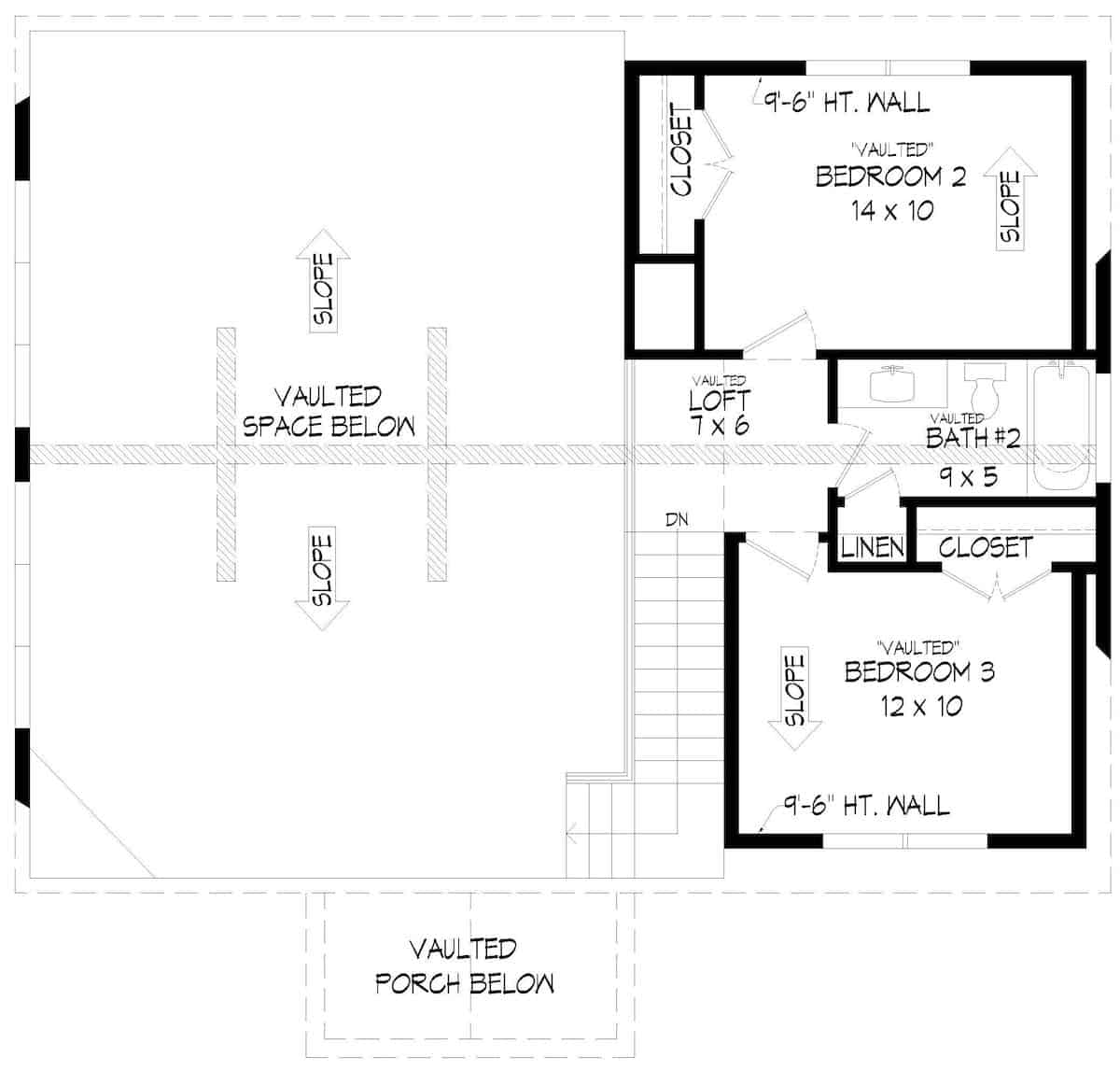 Upper Level of A Frame Plan #196-1281