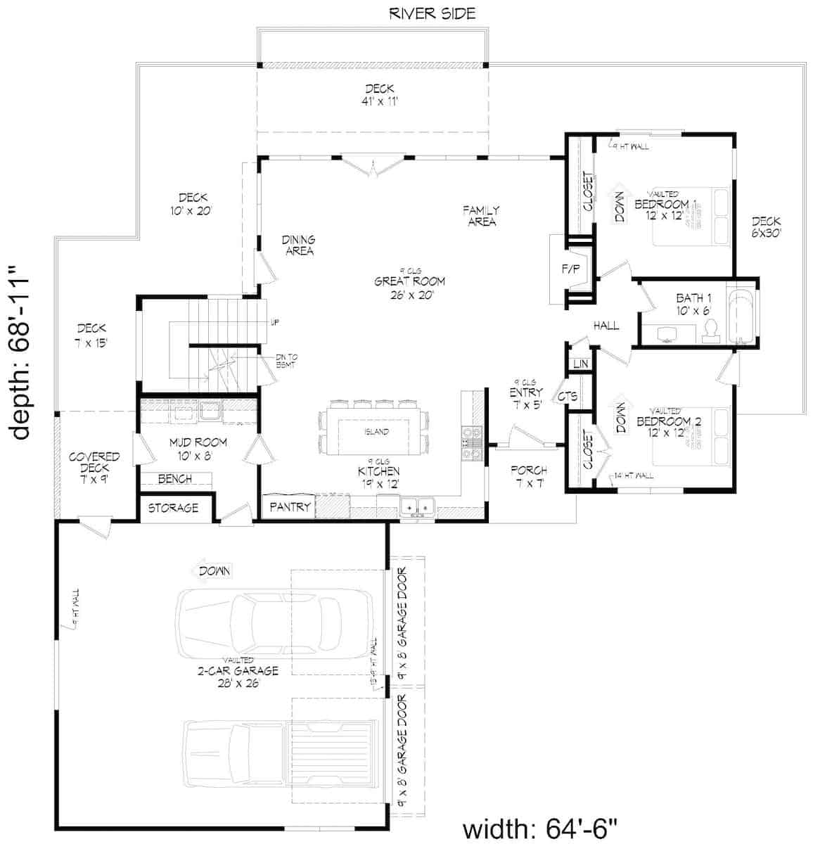 Main Level of Contemporary Plan #196-1283