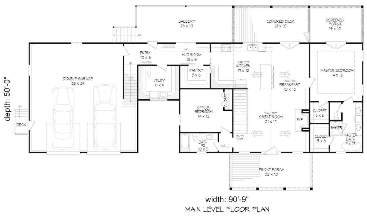 Main Level of Contemporary Plan #196-1284