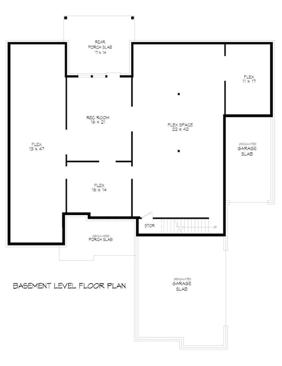 Basement of Ranch Plan #196-1286