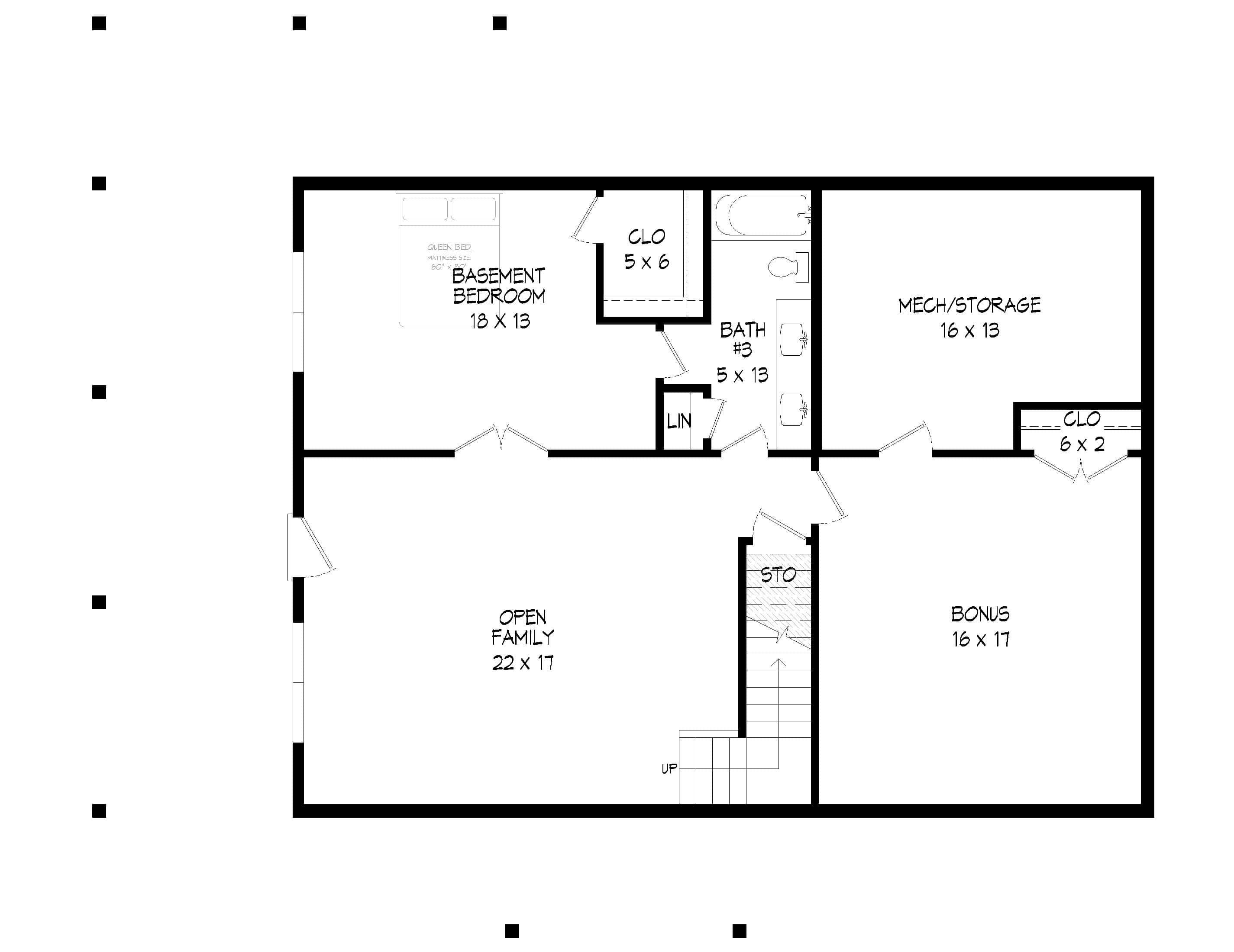 Basement of Cabin Plan #196-1289