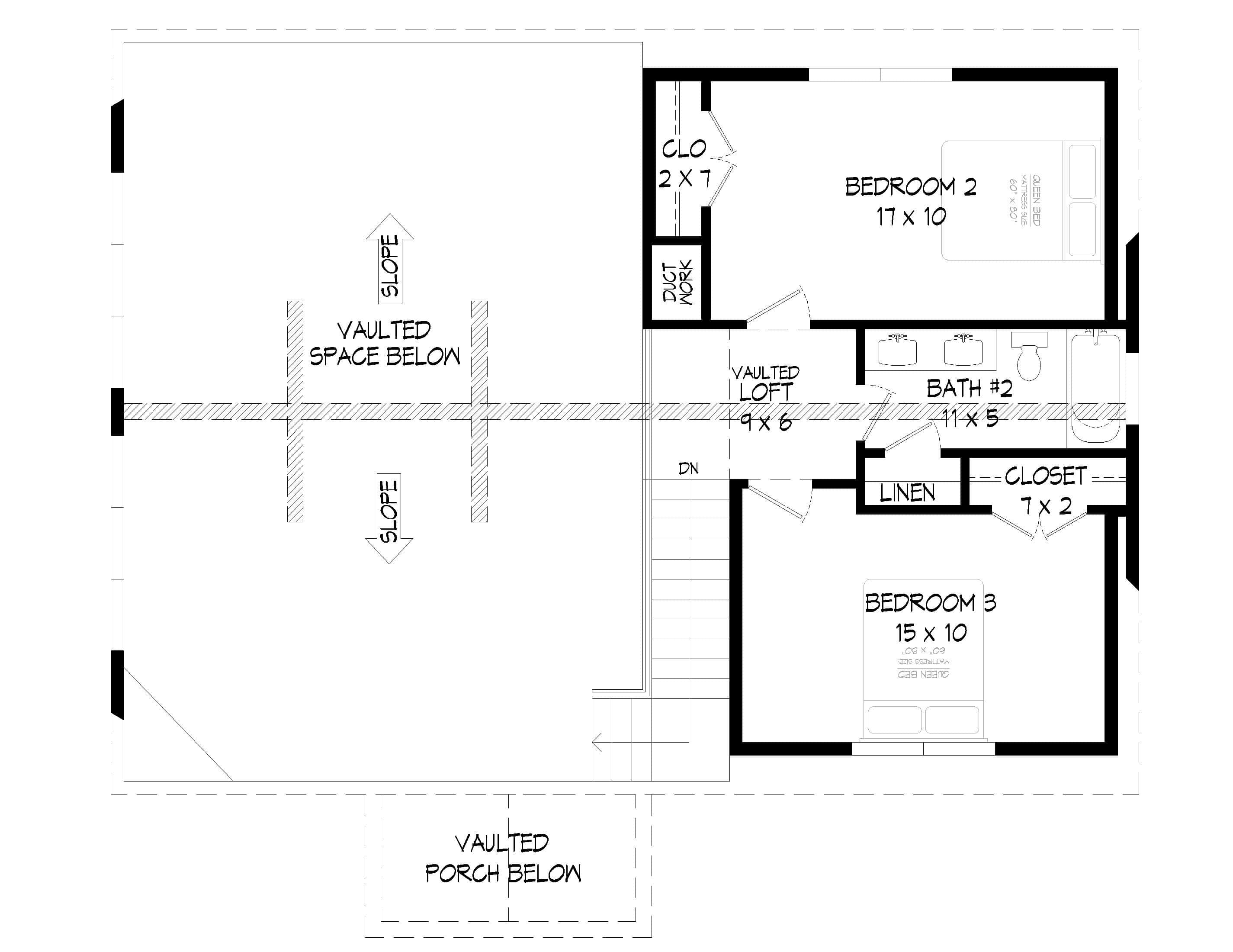 Floor Plan Second Story of Cabin Plan #196-1289