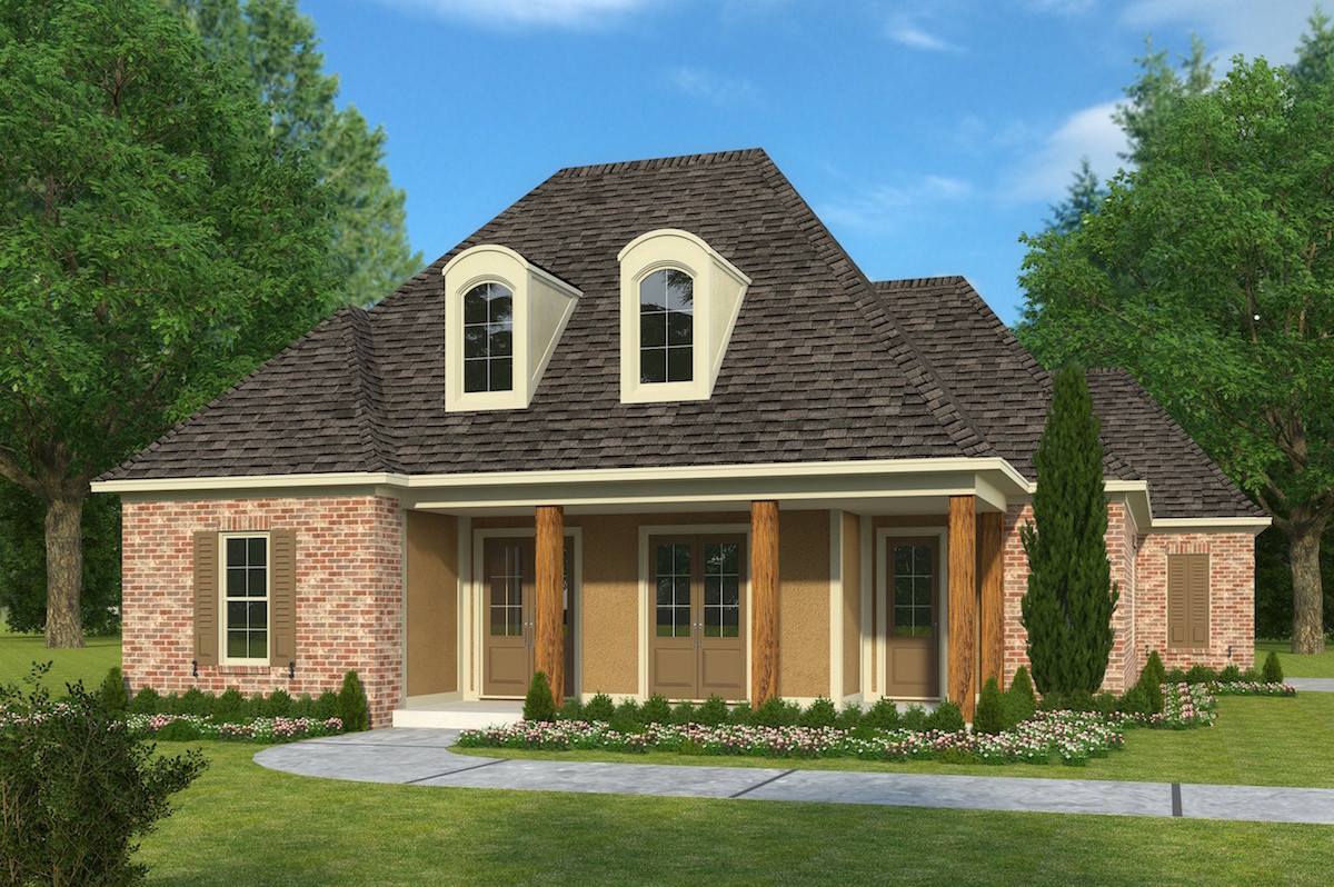 Front elevation of French home (ThePlanCollection: House Plan #197-1000)