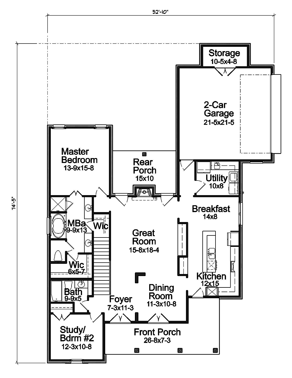 Floor Plan First Story of French Plan #197-1001