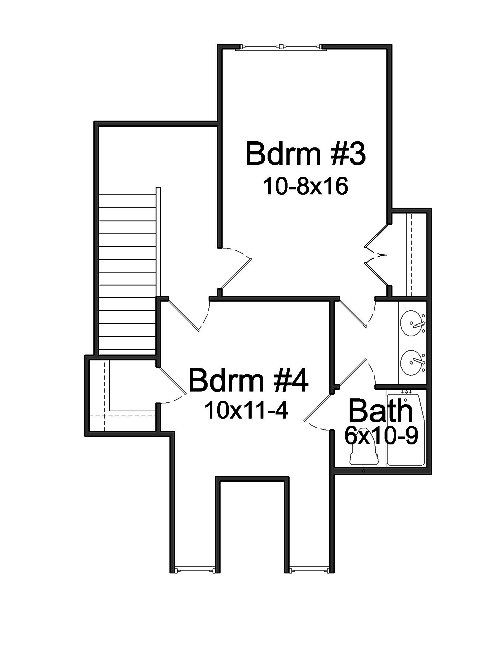 Floor Plan Second Story of French Plan #197-1001
