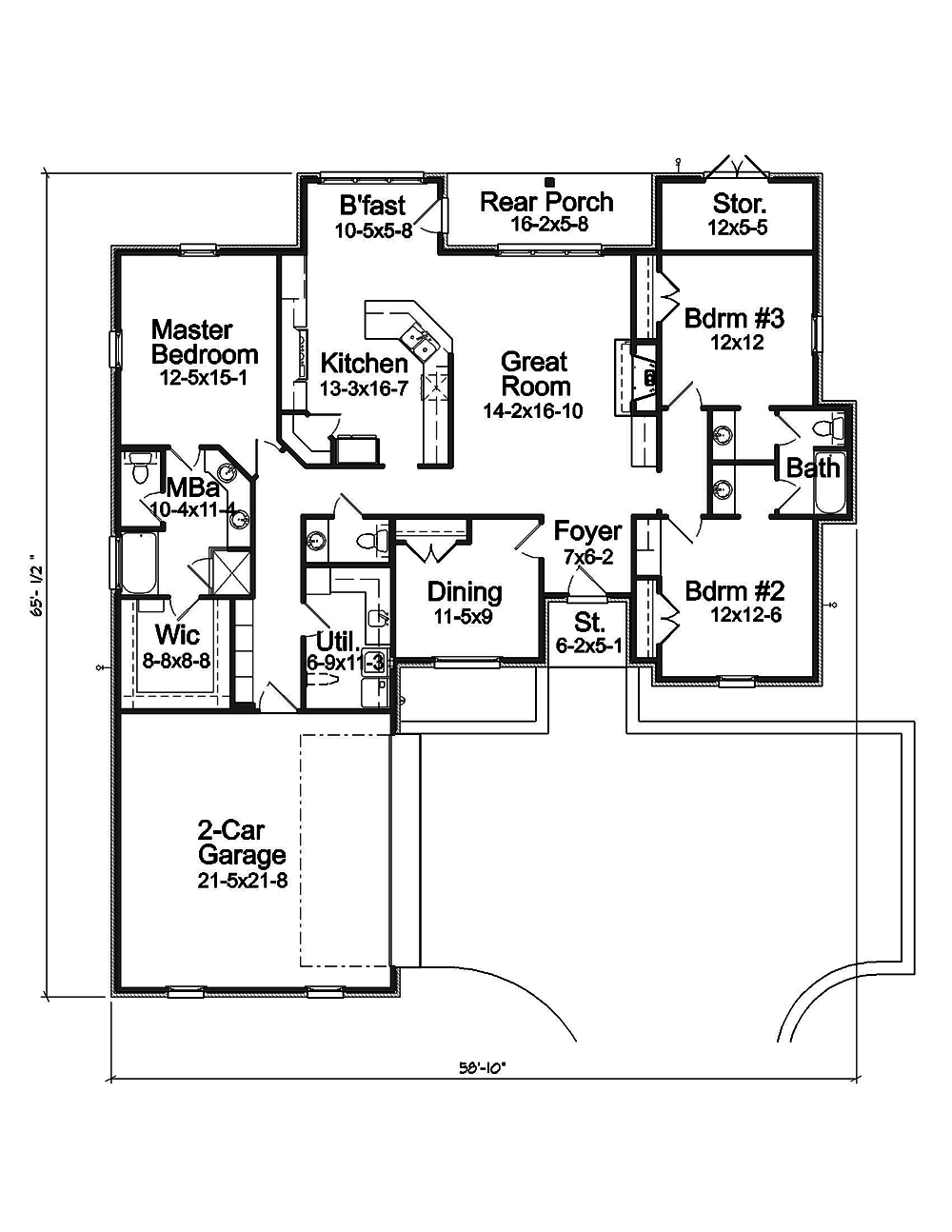 Floor Plan First Story of French Plan #197-1002