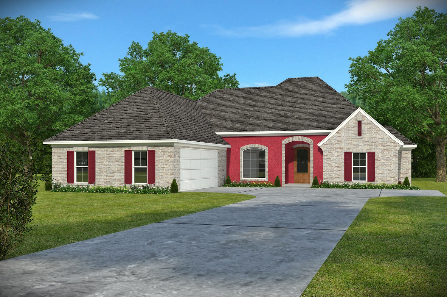 Front elevation of French home (ThePlanCollection: House Plan #197-1002)