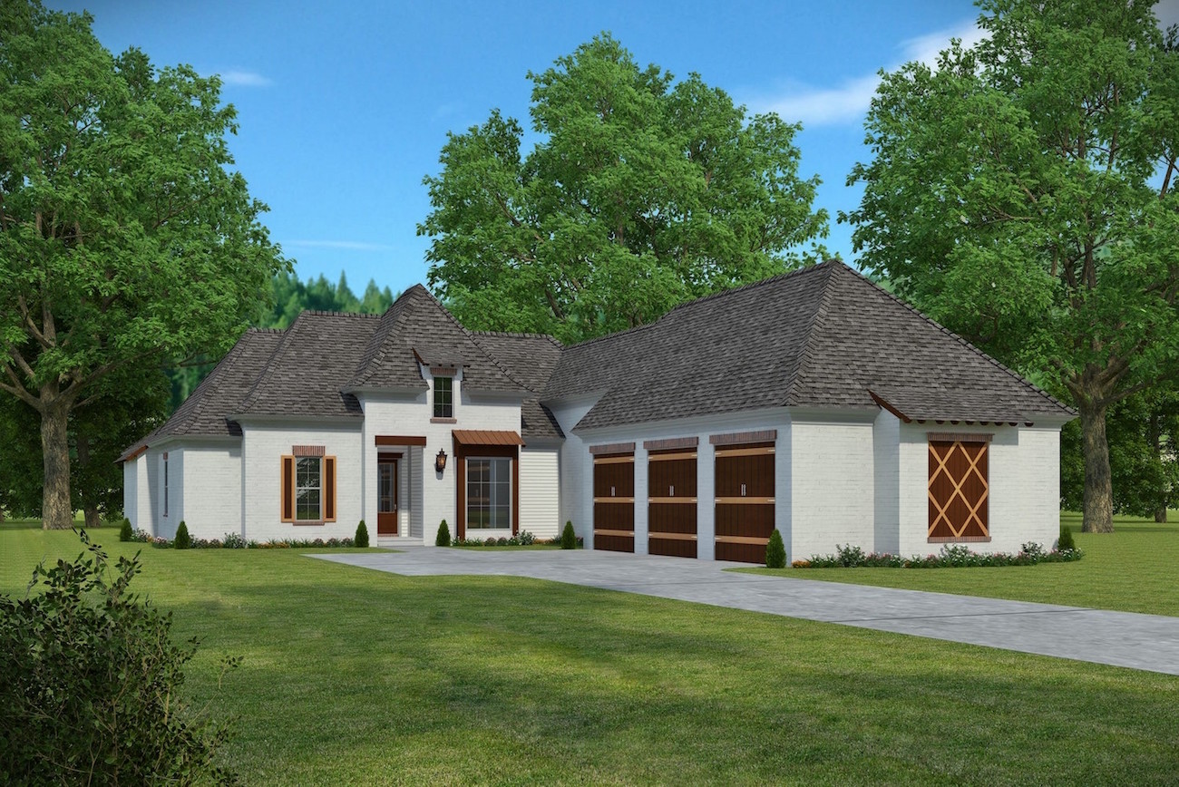 Front elevation of Acadian home (ThePlanCollection: House Plan #197-1003)