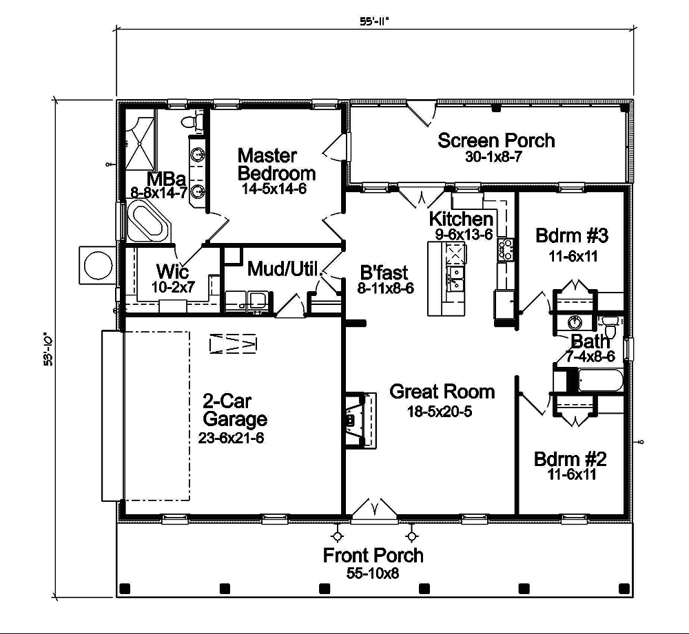 Floor Plan First Story of French Plan #197-1004
