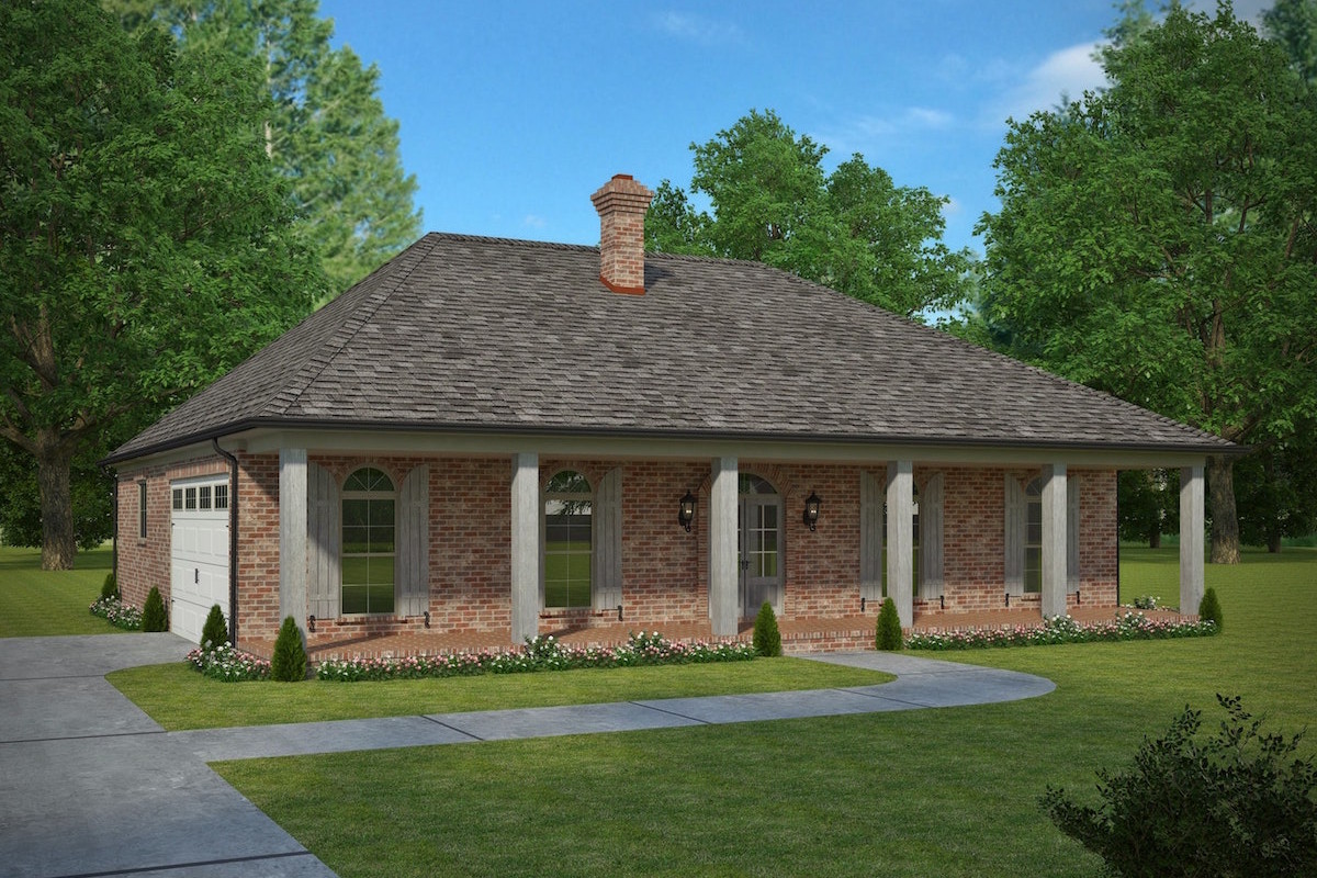 Front elevation of French home (ThePlanCollection: House Plan #197-1004)