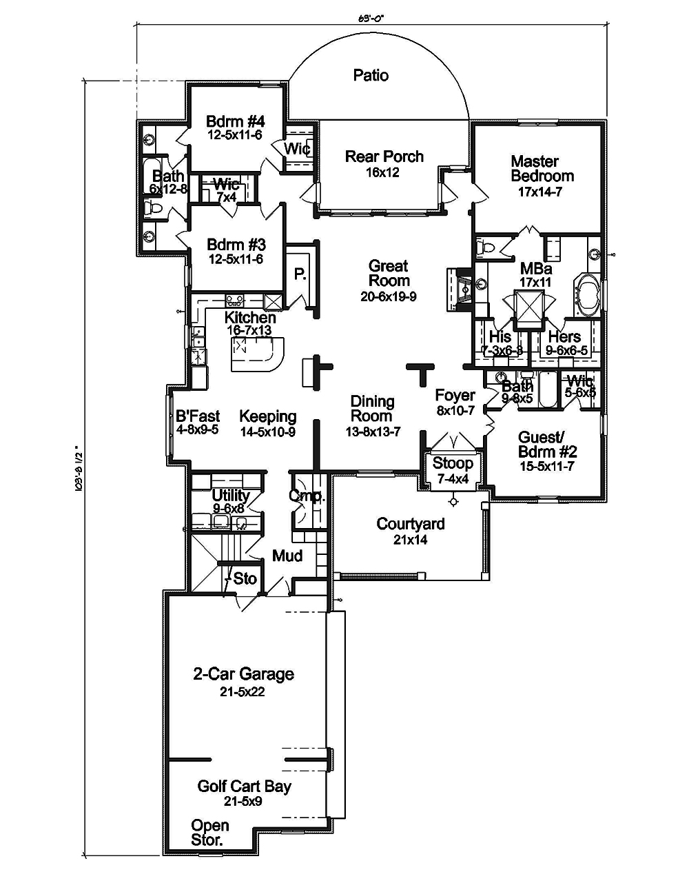 Floor Plan First Story of Acadian Plan #197-1005