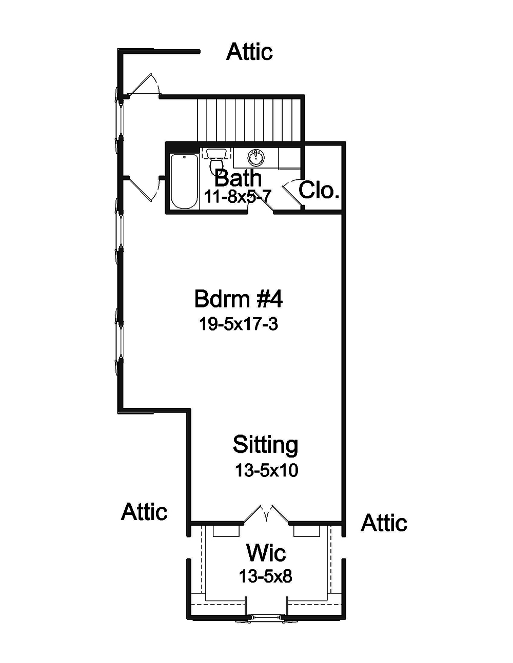 Floor Plan Second Story of Acadian Plan #197-1006