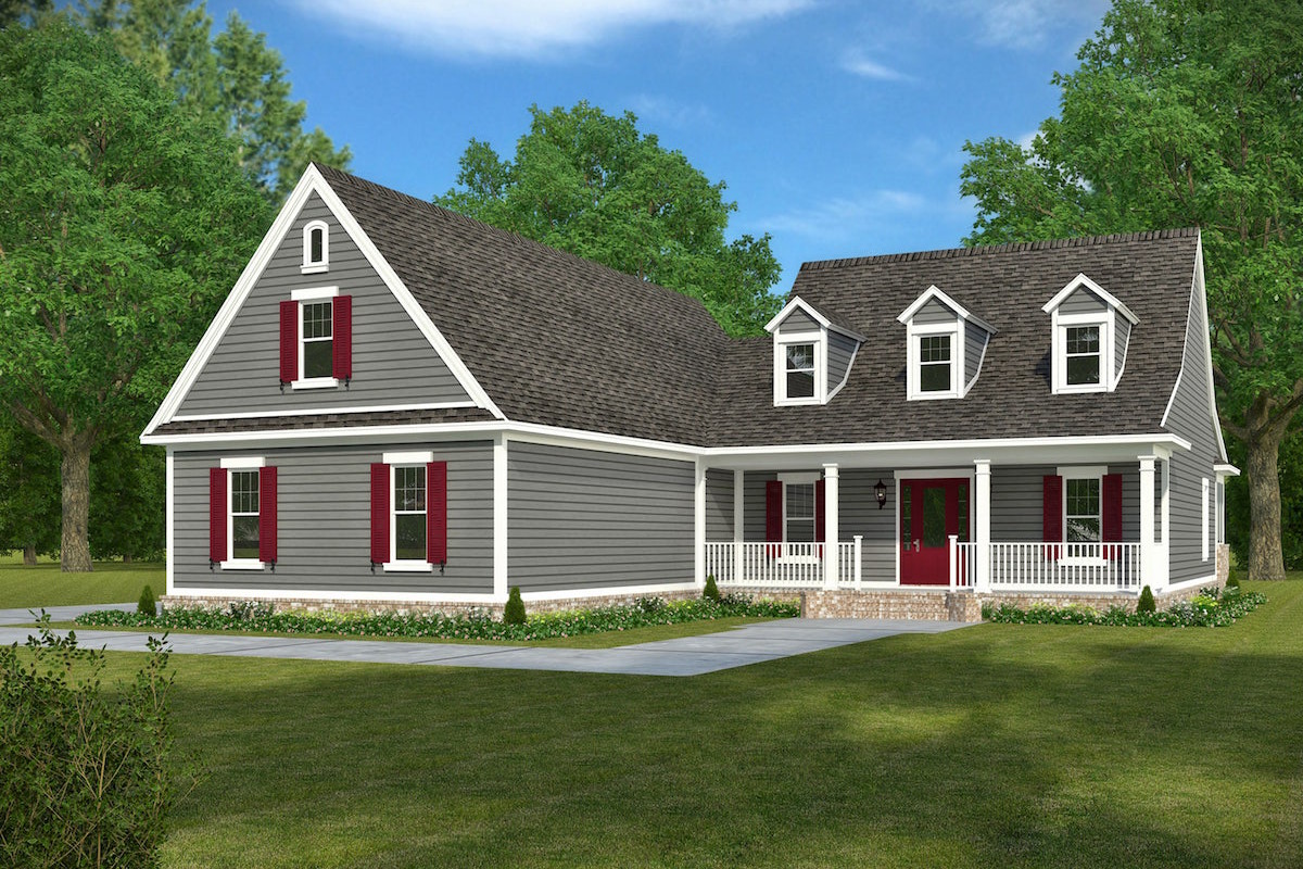 Front elevation of Acadian home (ThePlanCollection: House Plan #197-1006)