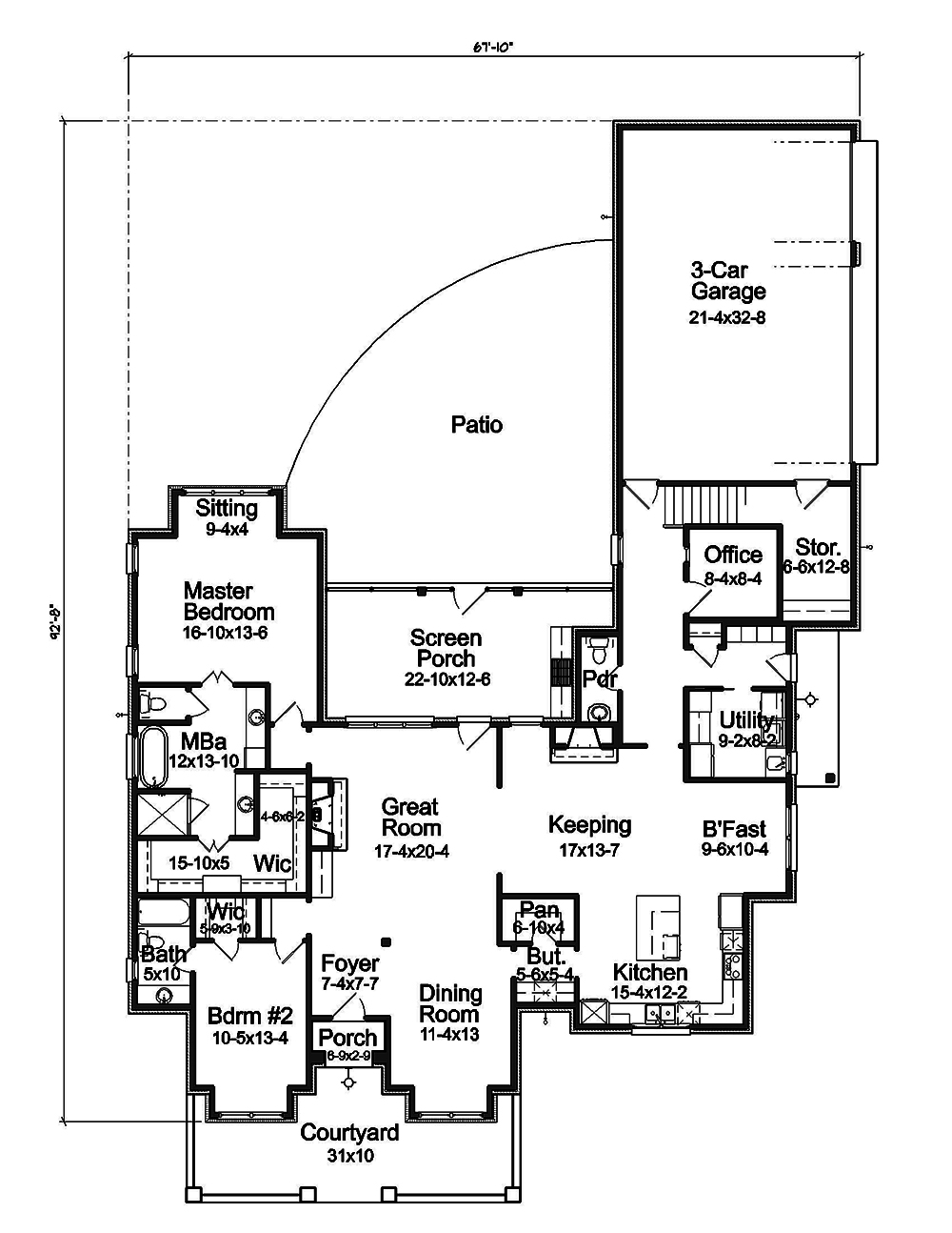 Floor Plan First Story of French Plan #197-1007