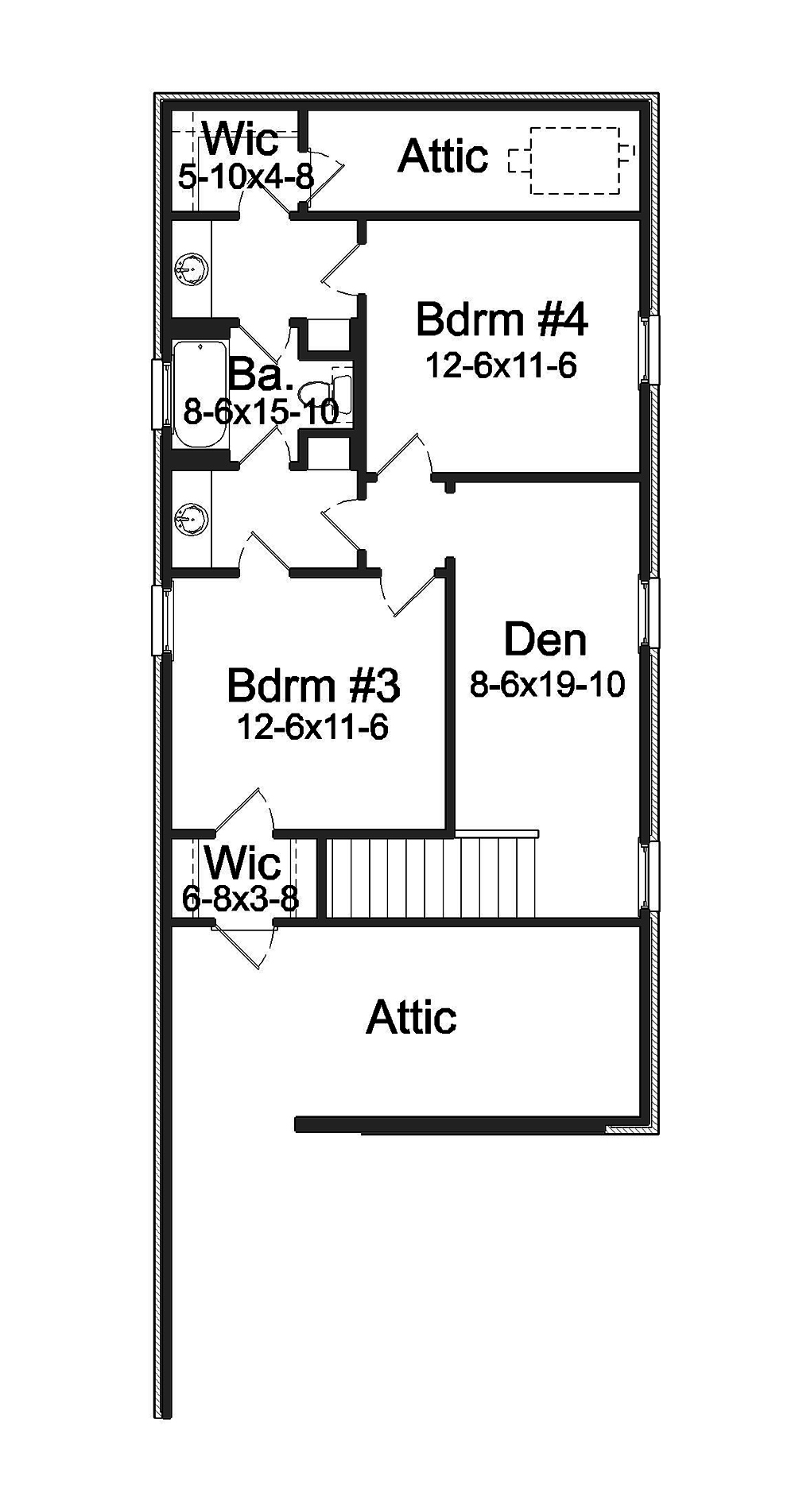 Floor Plan Second Story of French Plan #197-1007