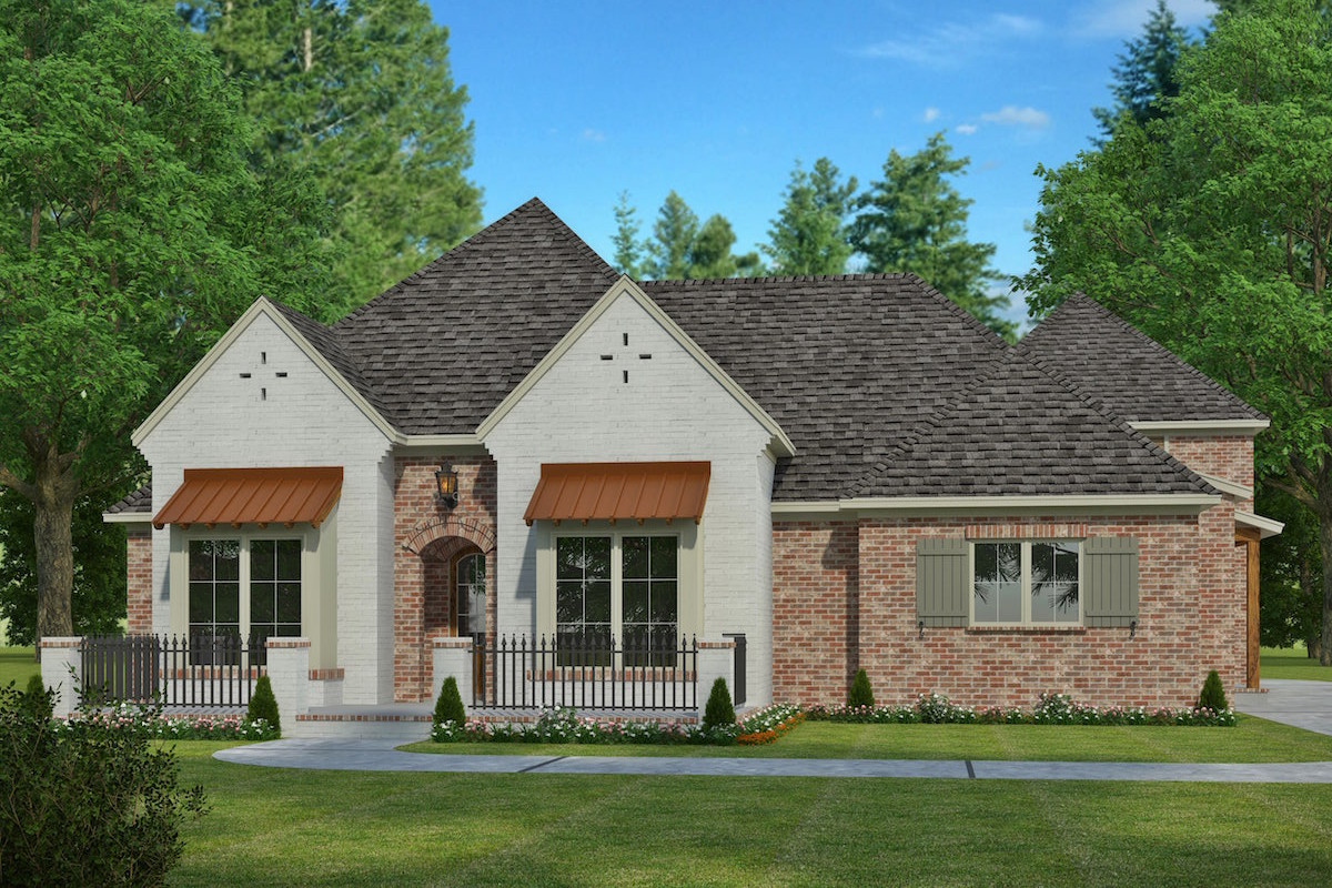 Front elevation of French home (ThePlanCollection: House Plan #197-1007)