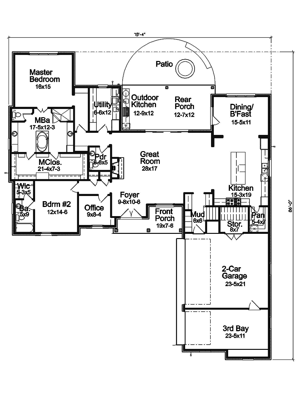 Floor Plan First Story of French Plan #197-1008