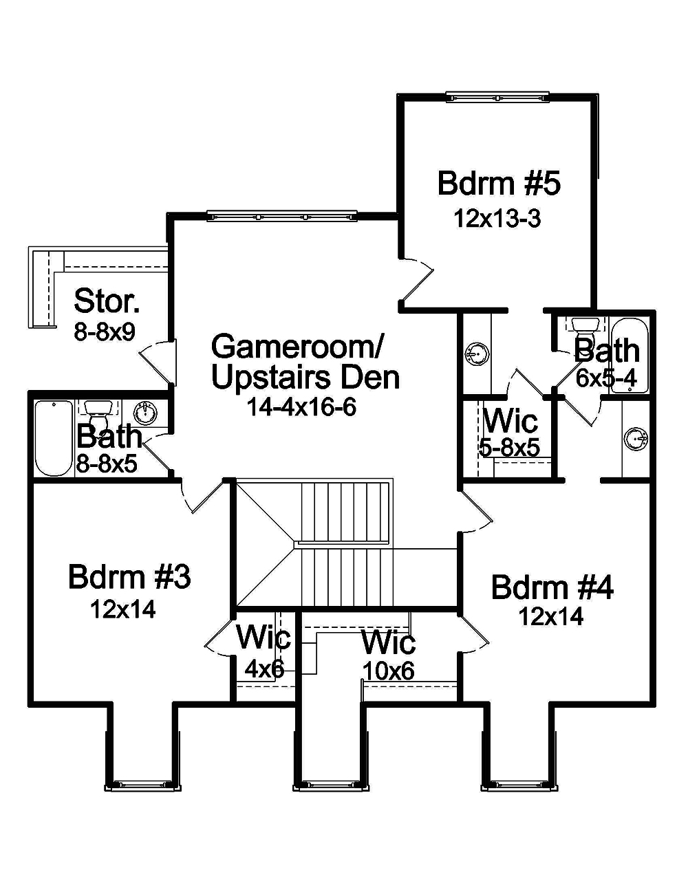 Floor Plan Second Story of Acadian Plan #197-1009
