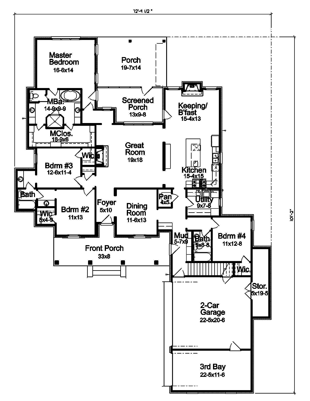 Floor Plan First Story of French Plan #197-1010