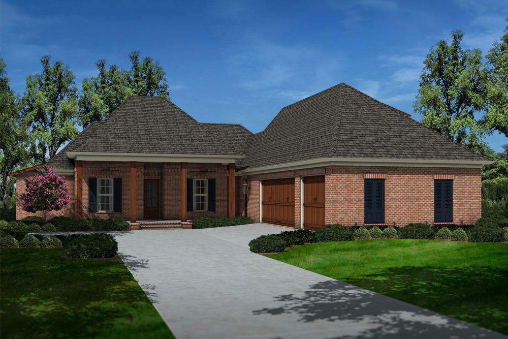 Front elevation of French home (ThePlanCollection: House Plan #197-1010)