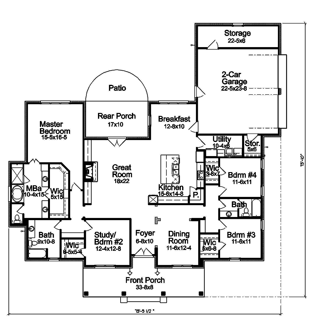 Floor Plan First Story of French Plan #197-1011