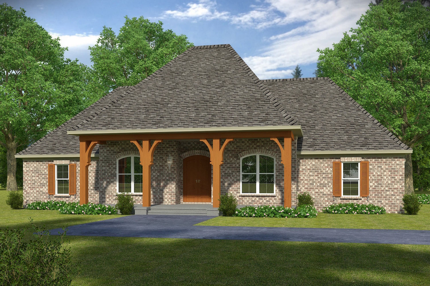 Front elevation of French home (ThePlanCollection: House Plan #197-1011)