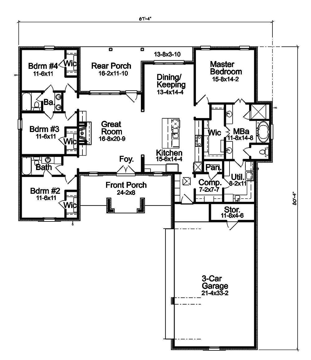 Floor Plan First Story of French Plan #197-1012