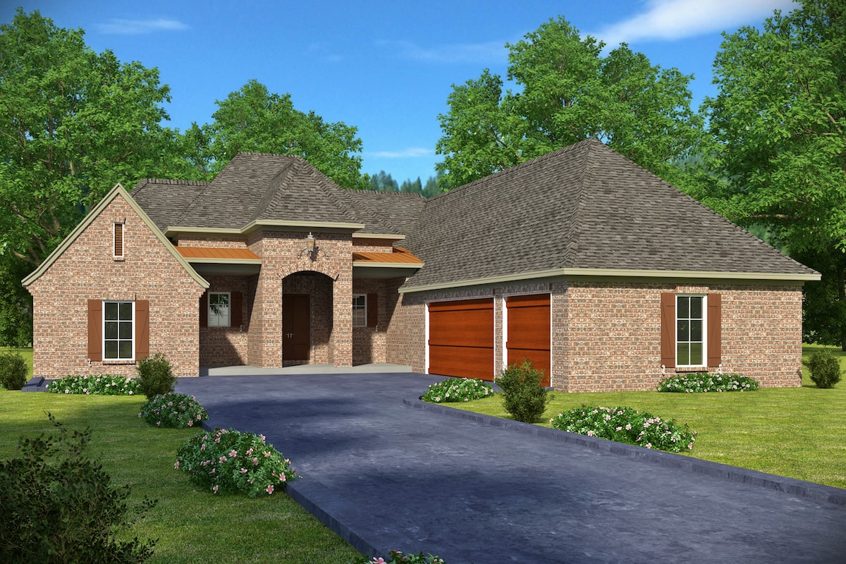 Front elevation of French home (ThePlanCollection: House Plan #197-1012)