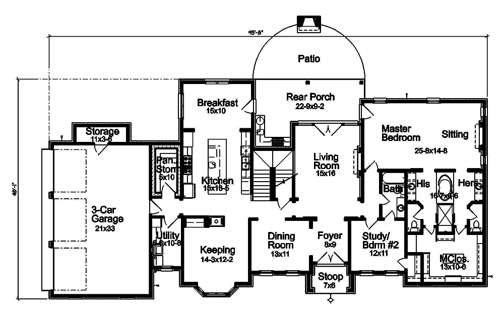 Floor Plan First Story of Acadian Plan #197-1013