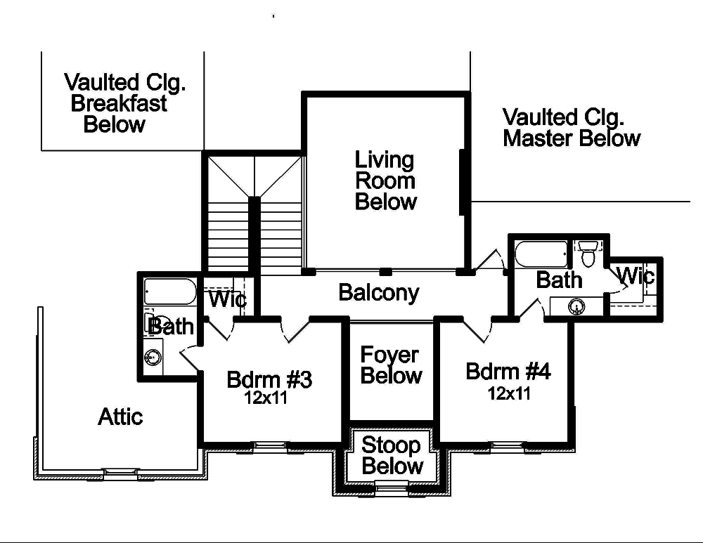 Floor Plan Second Story of Acadian Plan #197-1013