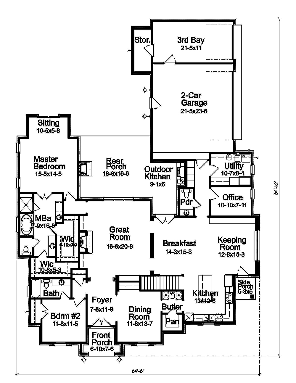 Floor Plan First Story of French Plan #197-1015