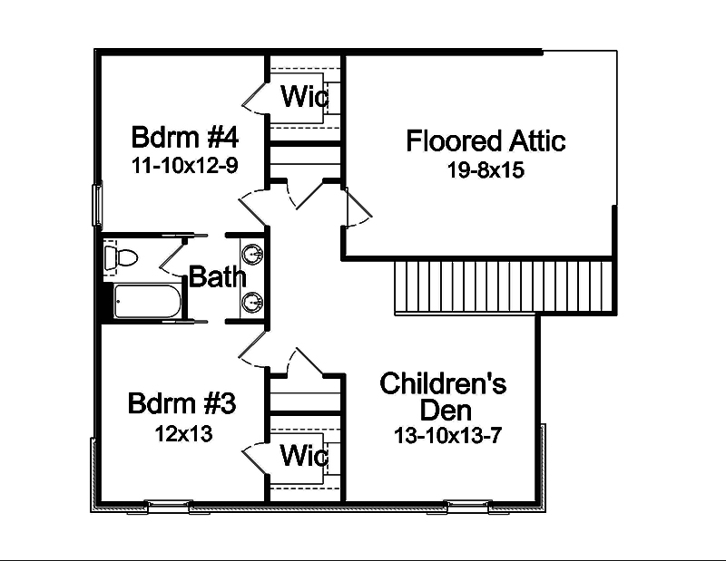 Floor Plan Second Story of French Plan #197-1015