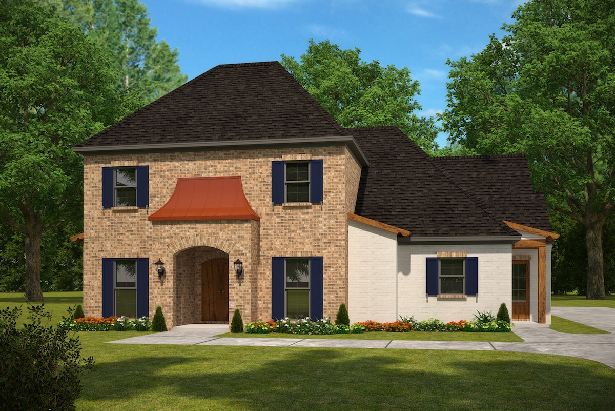 Front elevation of French home (ThePlanCollection: House Plan #197-1015)