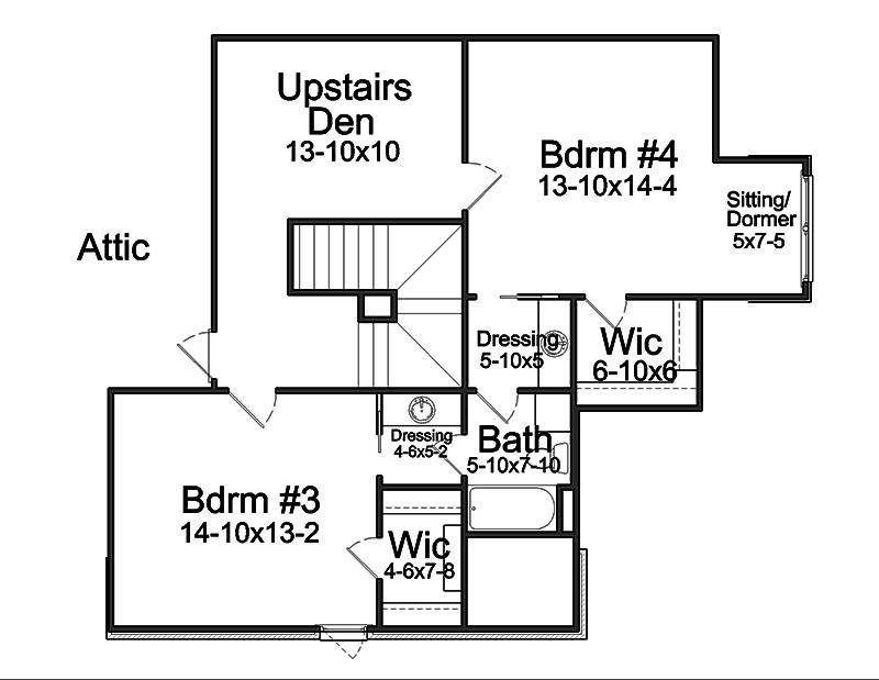 Floor Plan Second Story of French Plan #197-1016