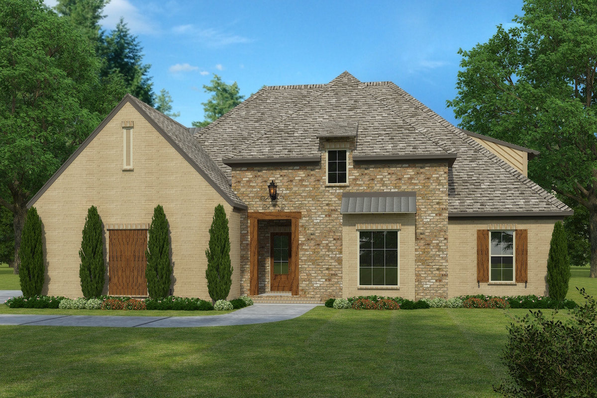 Front elevation of French home (ThePlanCollection: House Plan #197-1016)