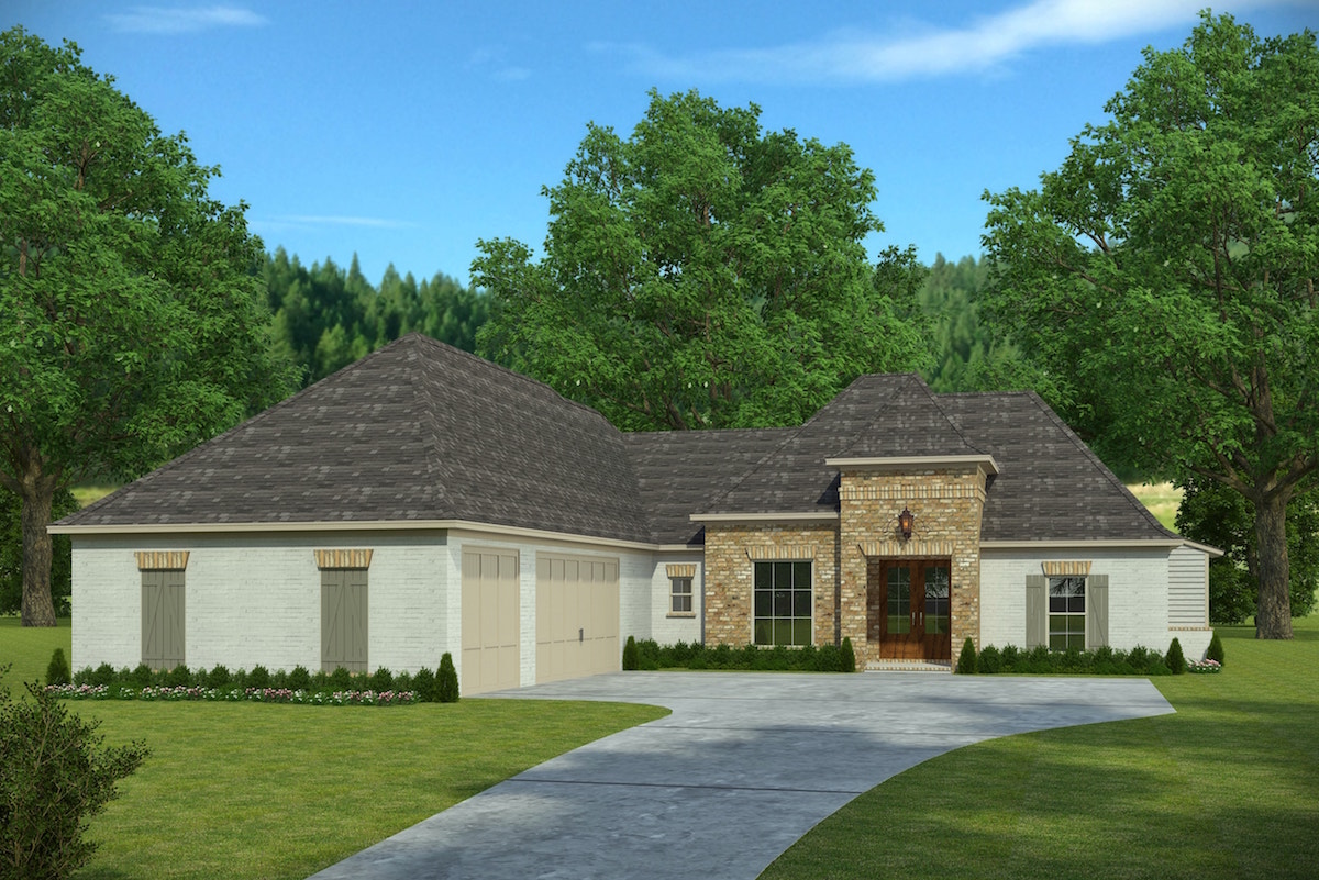 Front elevation of French home (ThePlanCollection: House Plan #197-1017)