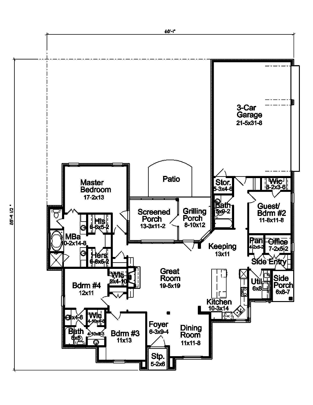 Floor Plan First Story of French Plan #197-1018