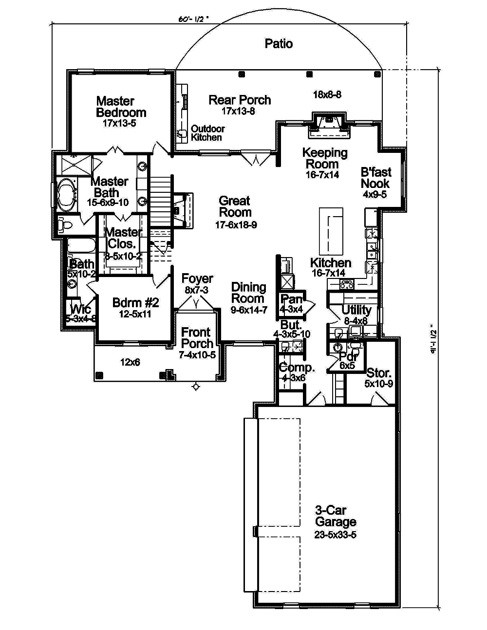Floor Plan First Story of French Plan #197-1019