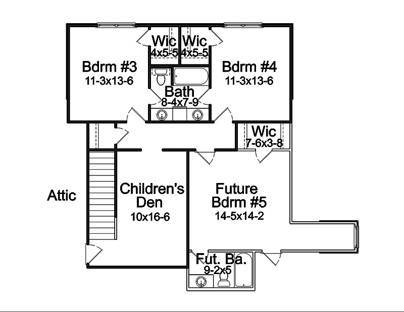 Floor Plan Second Story of French Plan #197-1019