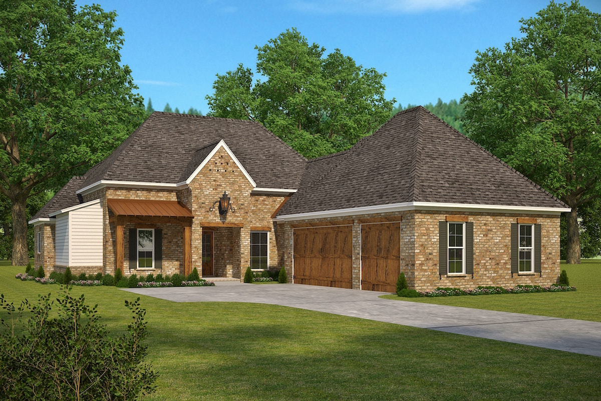 Front elevation of French home (ThePlanCollection: House Plan #197-1019)