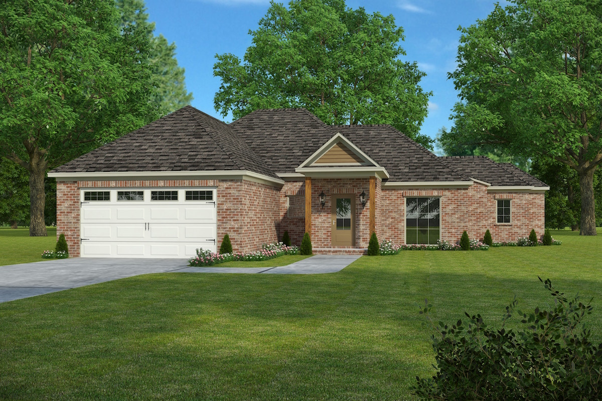 Front elevation of French home (ThePlanCollection: House Plan #197-1020)