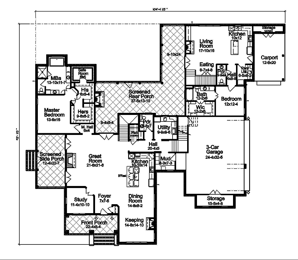 Floor Plan First Story of Farmhouse Plan #197-1023